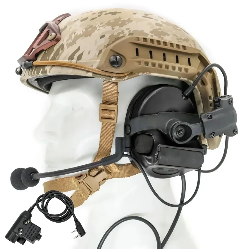 TSCII-auriculares tácticos para casco, cascos con reducción de ruido, protección auditiva, orejeras electrónicas para disparar + U94 PTT