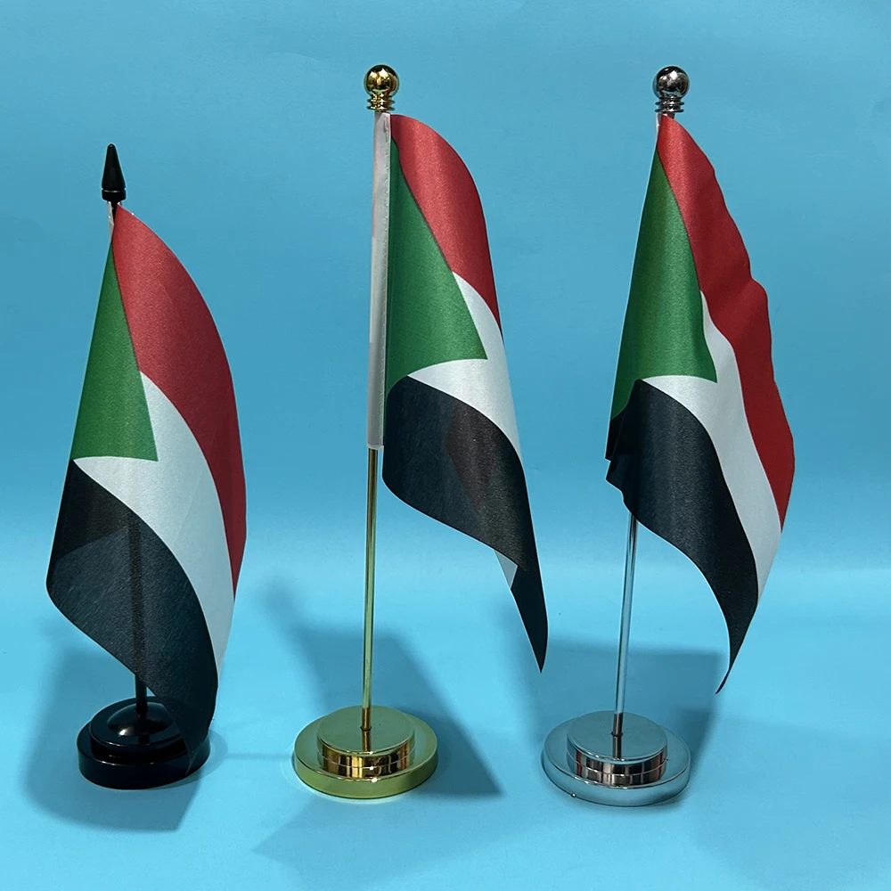 Bandera de escritorio de oficina de 14x21cm, bandera de Sudán, decoración de mesa, bandera nacional de Sudán, adornos de escritorio, banderas - imagen 2