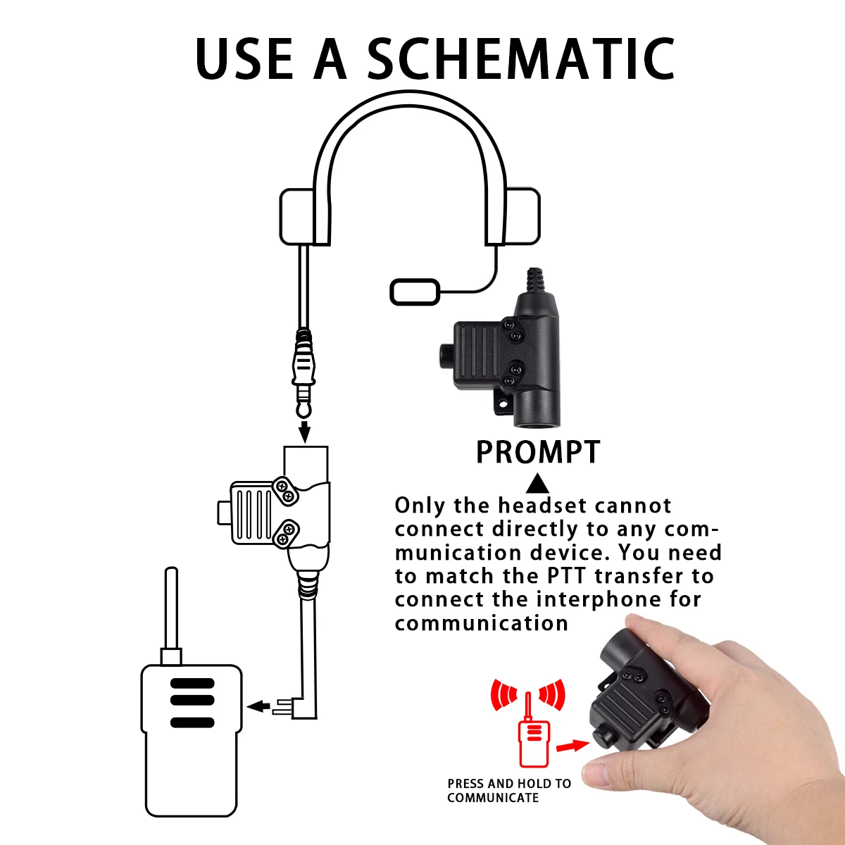 Cable de auriculares táctico PTT, conector Compatible con comunicación de interfono para teléfono móvil ICOM Kenwood Motorola Midland Yaesu - imagen 5
