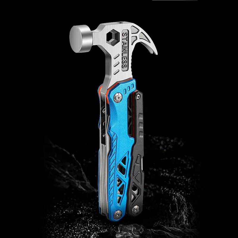 Martillo de bocina de ariete multifuncional para acampar al aire libre, alicates de martillo de clavos plegables de acero inoxidable, herramienta combinada de emergencia para coche hamm - imagen 5