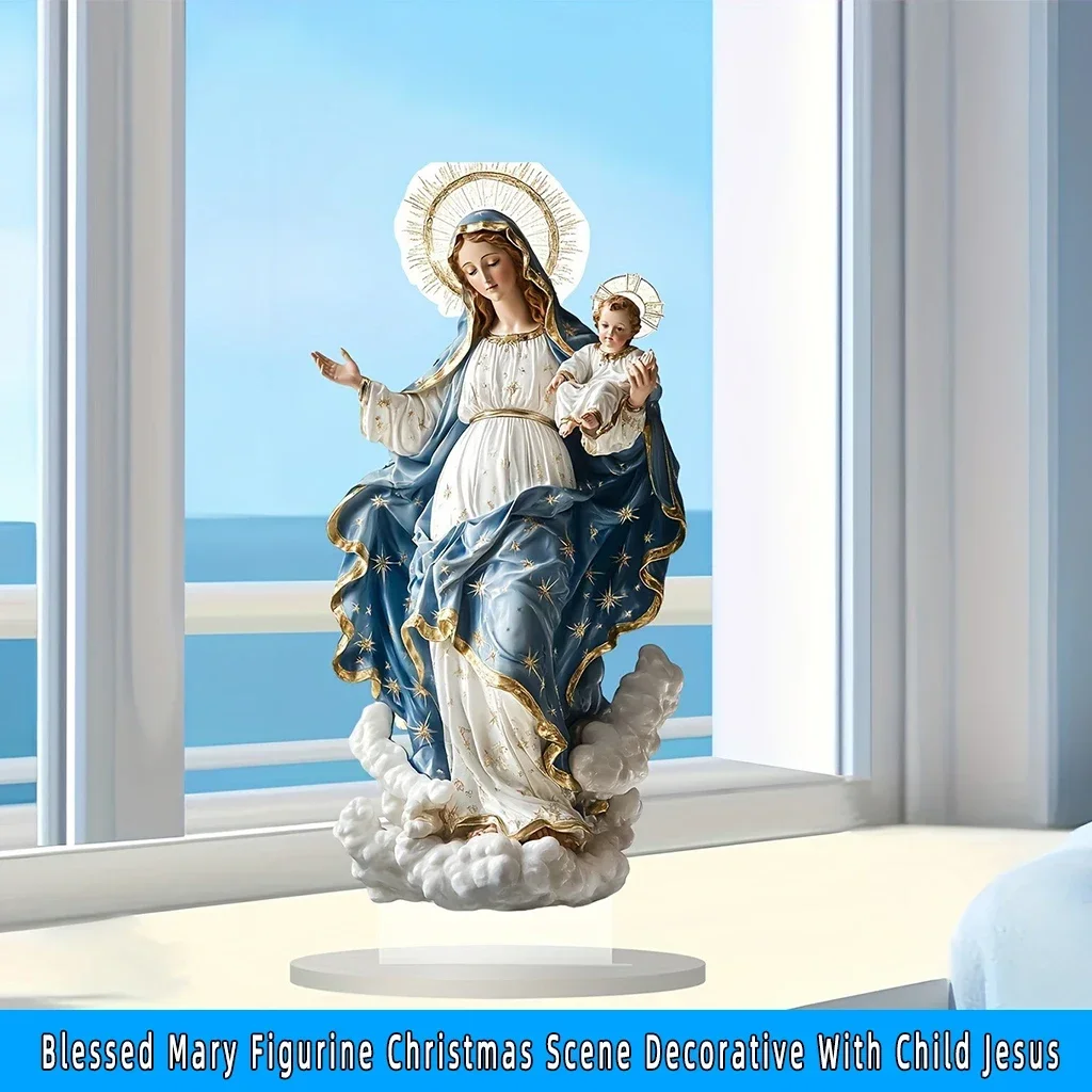 Estatua Virgen María escena navideña con Jesús niño para escritorio - imagen 5
