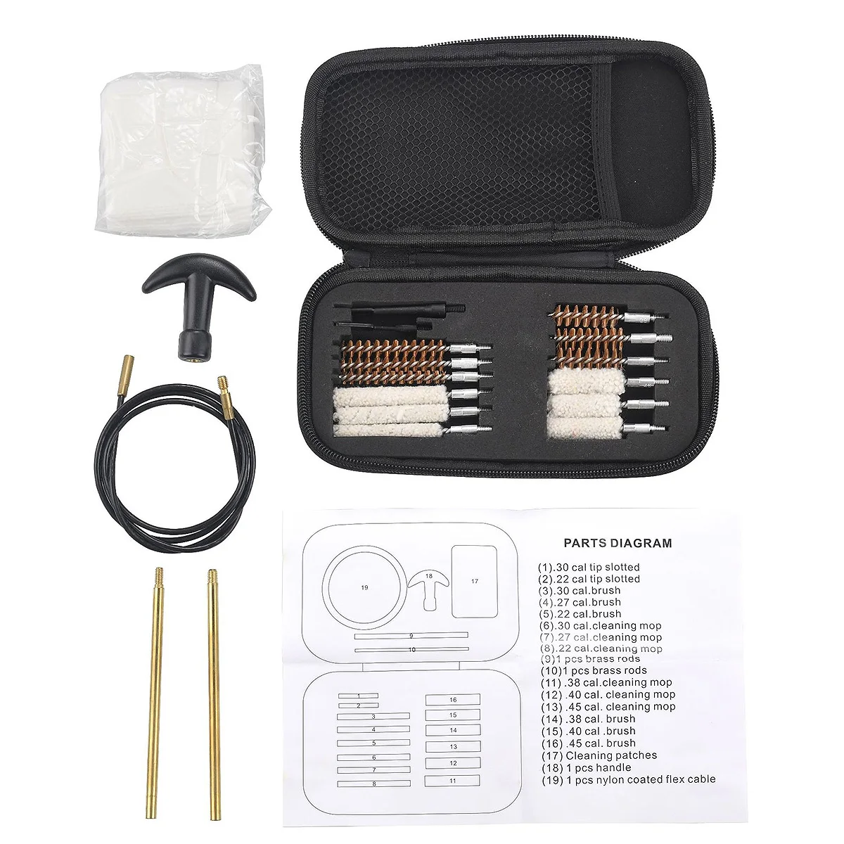 .177.17cal.30cal.270 / 8.280cal 22LR.22 Kit de limpieza de pistola táctica con bucle de parche ranurado Jag de latón, varilla Flexible y bolsa - imagen 3