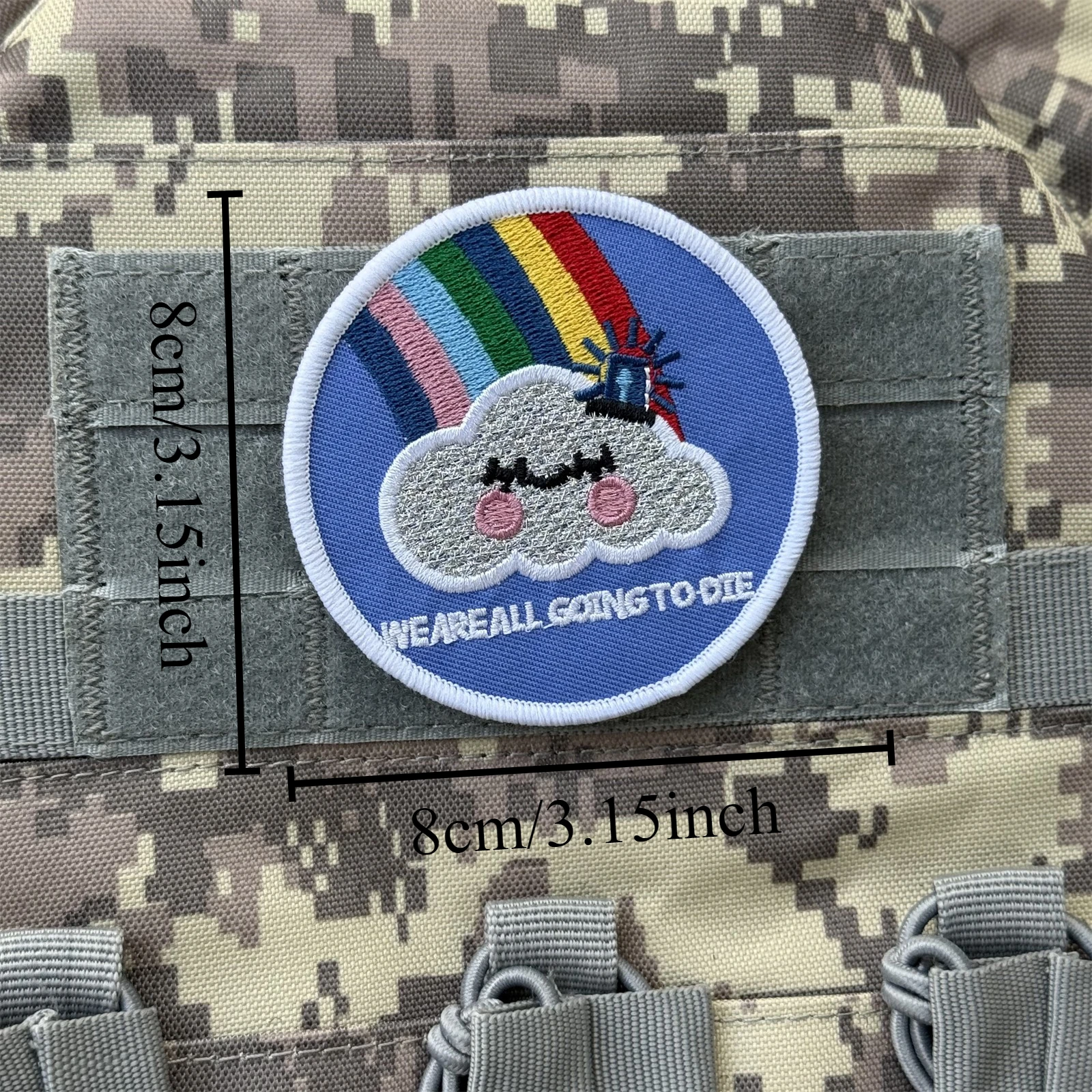 Parches militares tácticos "ERE ALL GOING TO DIE", nubes de arcoíris, moral, para equipos de ropa, mochila, pegatina de gancho y bucle - imagen 2