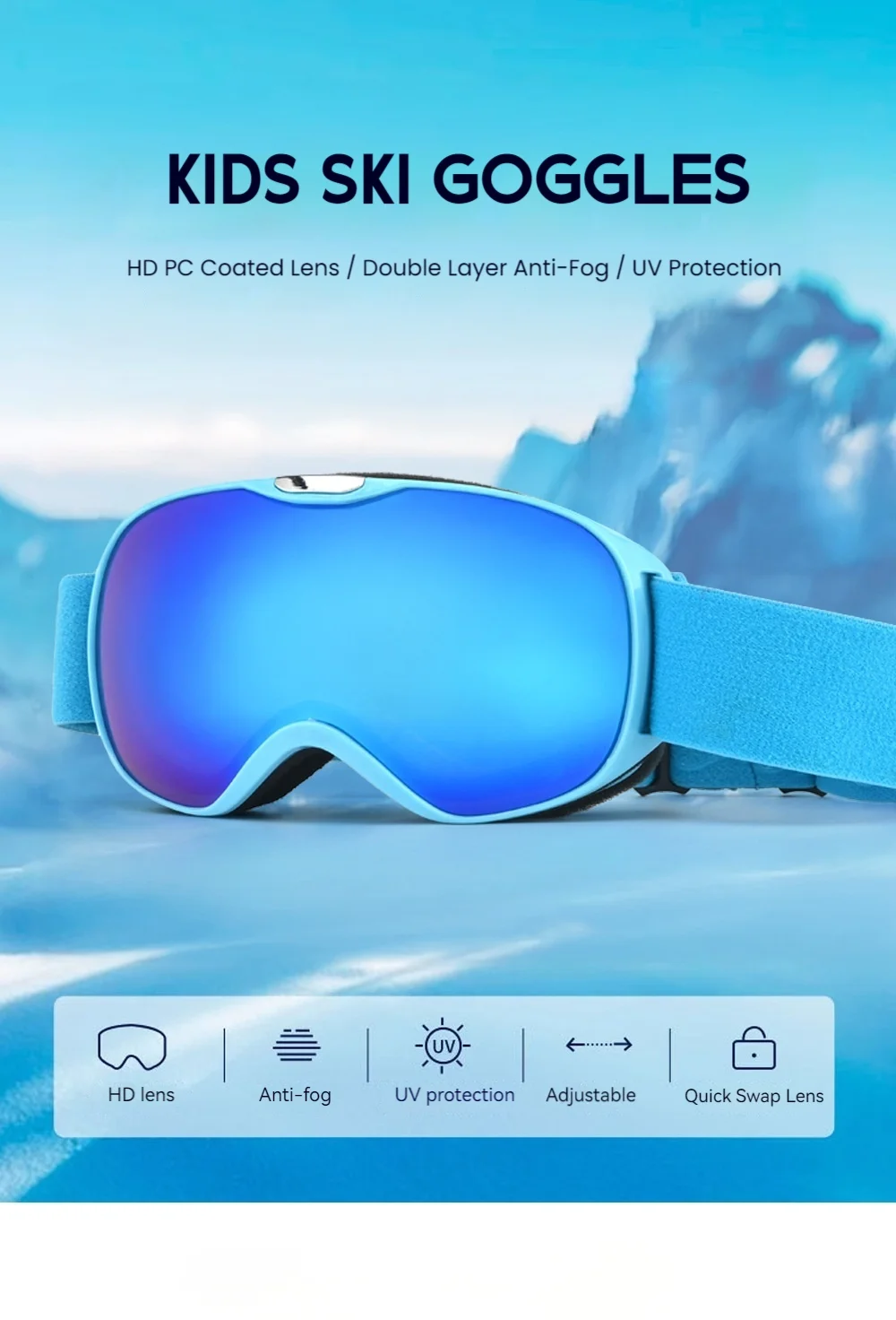 JSJM-gafas de esquí antiniebla profesionales para niños, lentes de doble capa UV400, bonitas gafas de esquí para Snowboard, regalo de Navidad y Año Nuevo - imagen 3