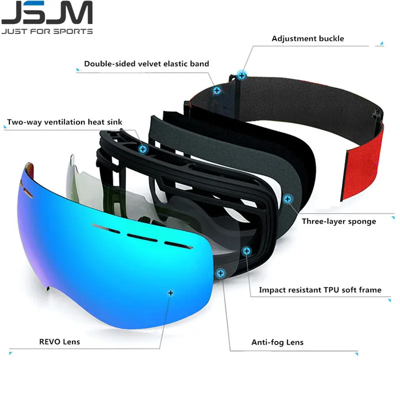 JSJM nuevas gafas de esquí para hombres y mujeres de doble capa antiniebla gafas de esquí grandes UV400 protección esquí invierno nieve gafas de Snowboard - imagen 3