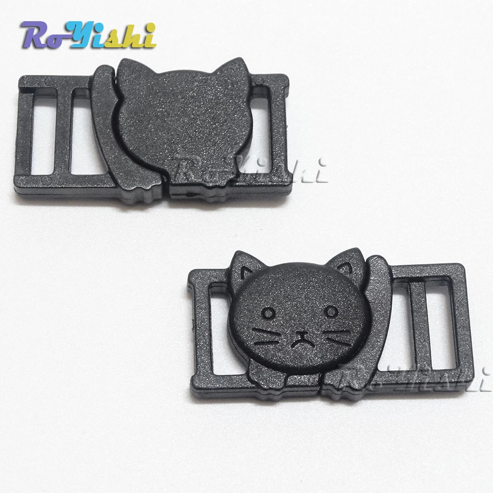 Hebillas separadoras de seguridad para Collar de gato, accesorios de ropa de plástico negro con cabeza de gato, 3/8 pulgadas - imagen 5