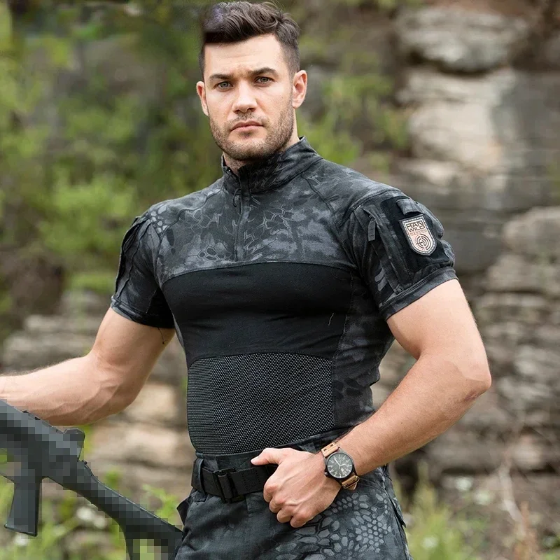 Camiseta táctica para hombre, camisa deportiva de camuflaje para exteriores, Tops de manga corta Multicam, ropa de escalada y senderismo - imagen 3