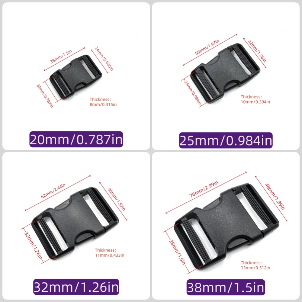 2 unids/pack de plástico negro hebilla ajustable de doble vía Clips de mochila duraderos para sujetador de correa - imagen 3