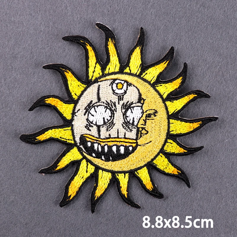 Parches termoadhesivos para planchar en la ropa, bordado Punk, rayas de Calavera, Hippie, decoración del sol, DIY - imagen 5