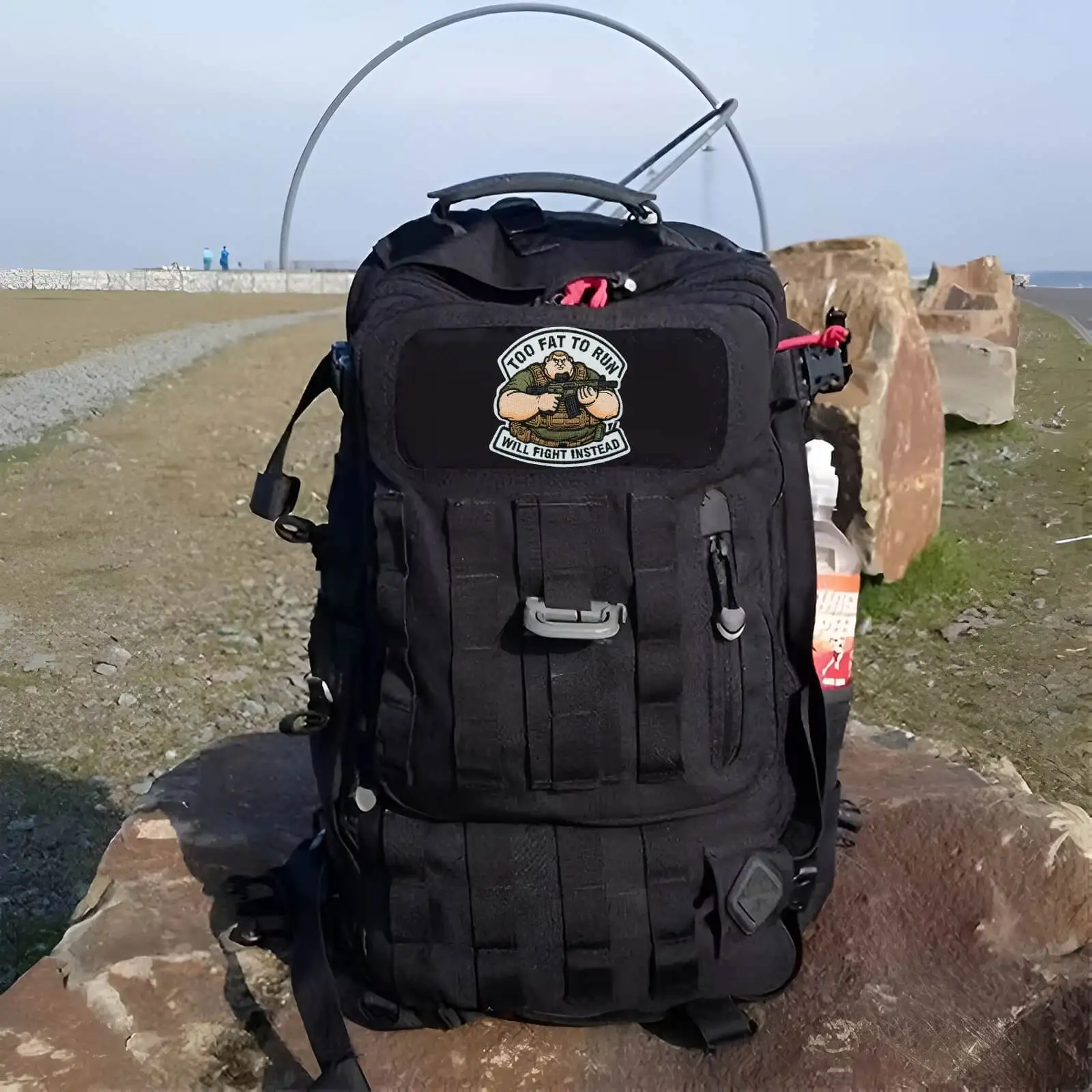 Demasiado gordo para correr Parche de velcros de soldado divertido, Parche táctico divertido bordado Parches militares de gancho y bucle para bolso, mochila - imagen 3