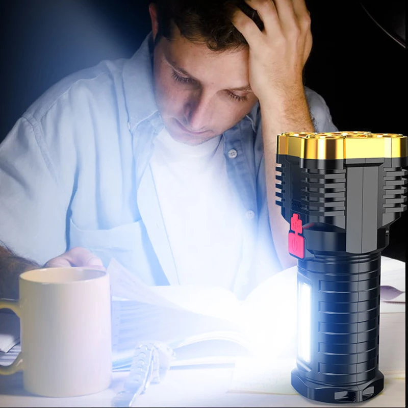 Linterna LED multifunción para exteriores, estroboscópica de autodefensa COB, alta luminosidad, superbrillante, recargable, batería larga, portátil - imagen 4