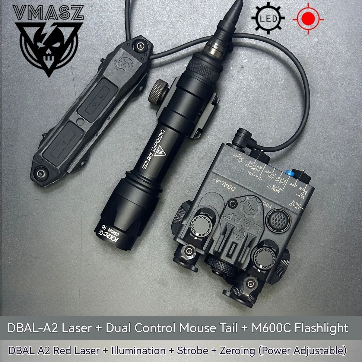 Elemento de nailon DBAL A2, luz láser roja y verde de función completa, linterna LED blanca, foco M300A, interruptor doble Dbal a2 Softair