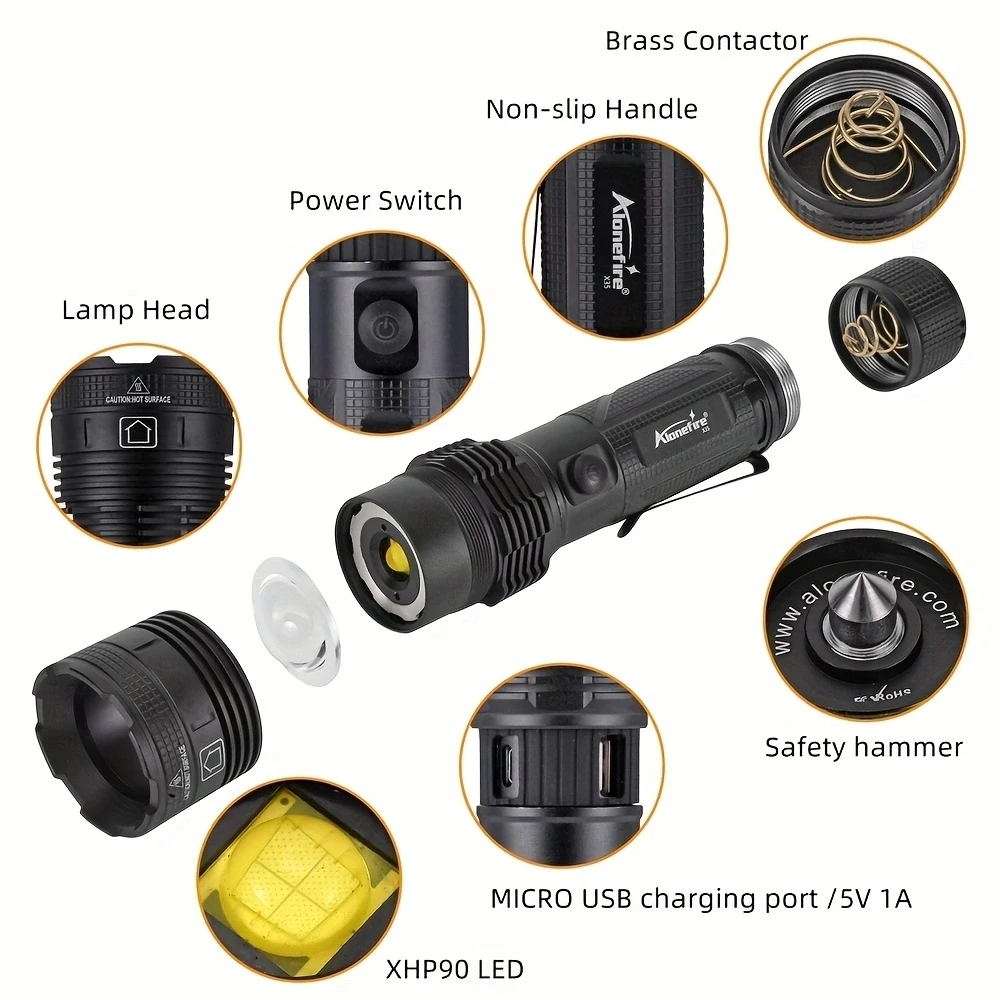 Linterna LED con Zoom de altos lúmenes de 40W, lámpara XHP90 recargable por USB de alta potencia para exteriores, caza, pesca, escalada, aventura - imagen 5