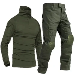 Uniforme táctico paintball camuflaje con pantalones cargo y rodilleras