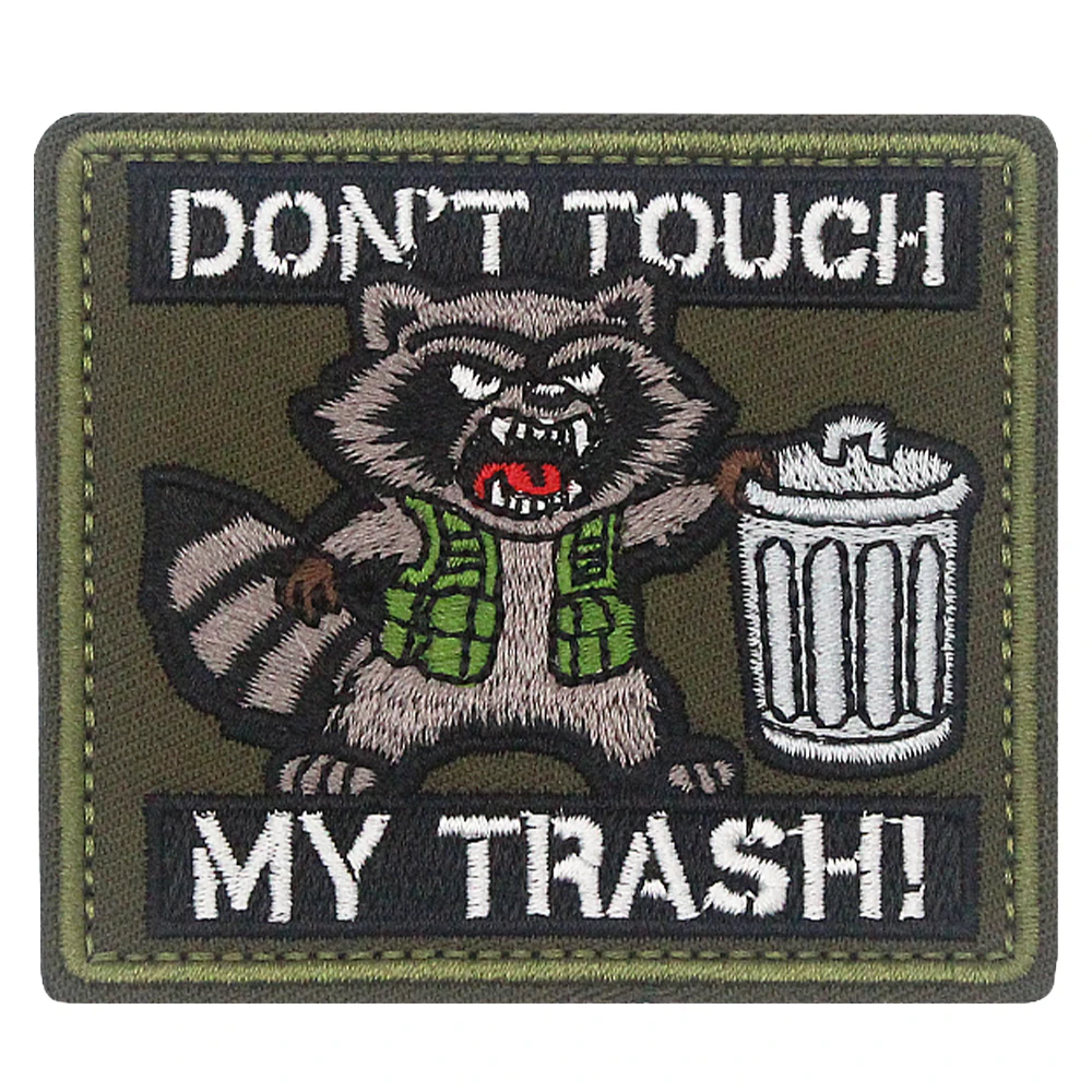 Parche bordado de mapache con cubo de basura, divertido soporte de gancho y bucle "Don't Touch My Trash" para chaleco táctico, mochila, sombrero - imagen 4