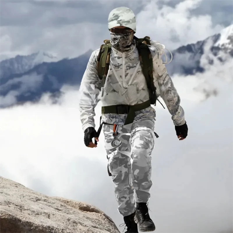 Conjunto de chaqueta táctica de camuflaje de nieve táctica, traje de senderismo duradero y impermeable con forro polar, cálido y protector - imagen 3