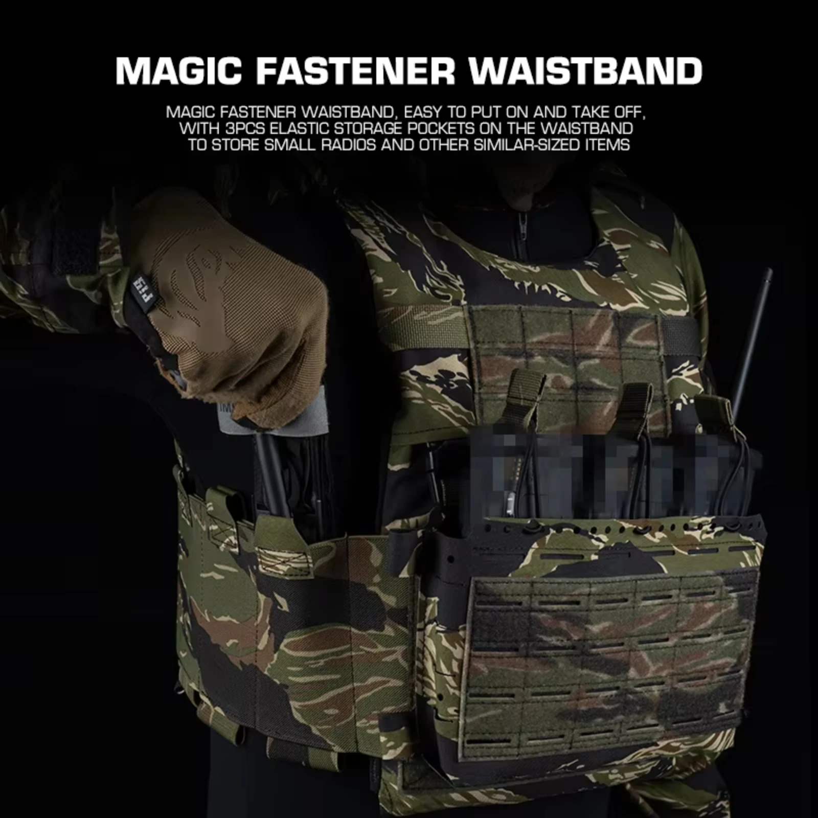 Juego de portador de placa de LV-119, chaleco de aparejo de pecho de bosque ligero con rayas de tigre de liberación rápida MOLLE 2 en 1 para Cosplay de caza Airsoft - imagen 4