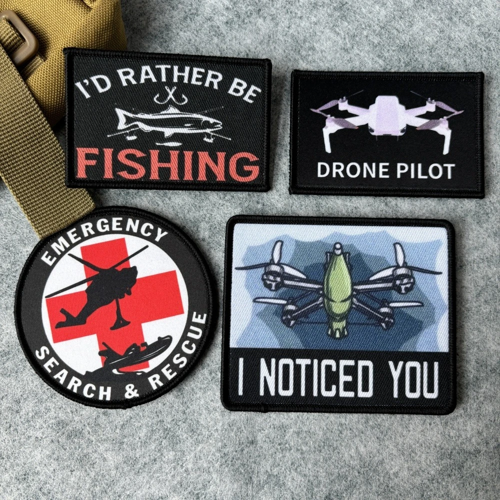 Parches impresos de helicóptero y Dron FPV, parche de gancho y bucle de búsqueda y rescate, brazalete del ejército, insignia de moral militar, mochila, pegatinas para ropa