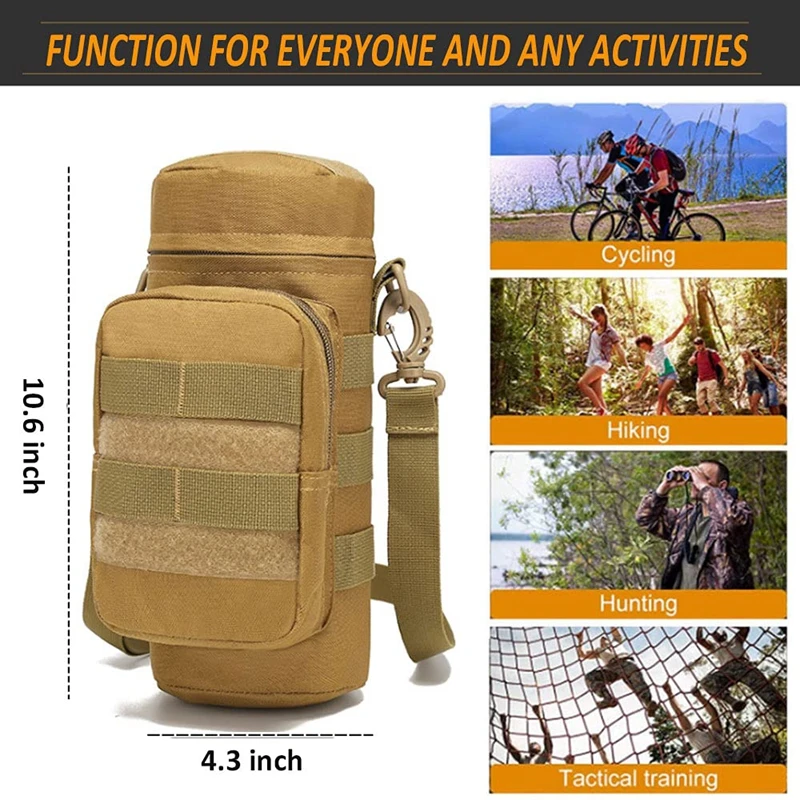 Molle-Bolso táctico para botella de agua, bolsa de hombro, hervidor de agua, mochila trasera para cintura, para viajes al aire libre, actividades militares, Camping, senderismo - imagen 3