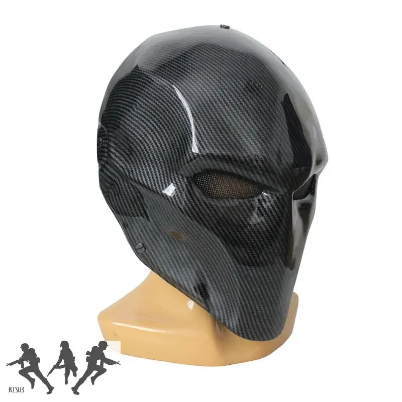Máscara facial completa de fibra de carbono de imitación para Halloween, máscara para fiesta de baile, juegos tácticos negros y rojos, actividades al aire libre, accesorios de película - imagen 5