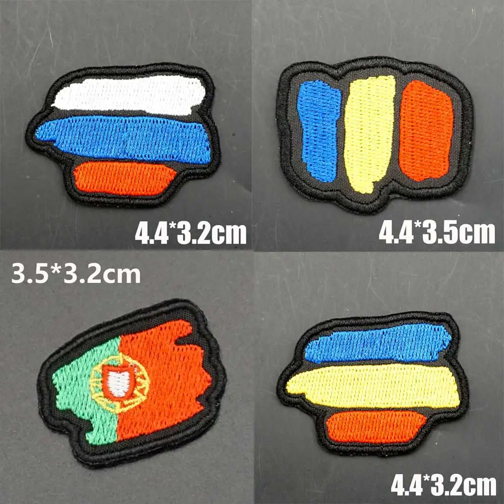 Parches bordados con bandera de Rusia, Rumania, Portugal, con gancho para coser, respaldo para ropa, mochila, gorras, apliques DIY