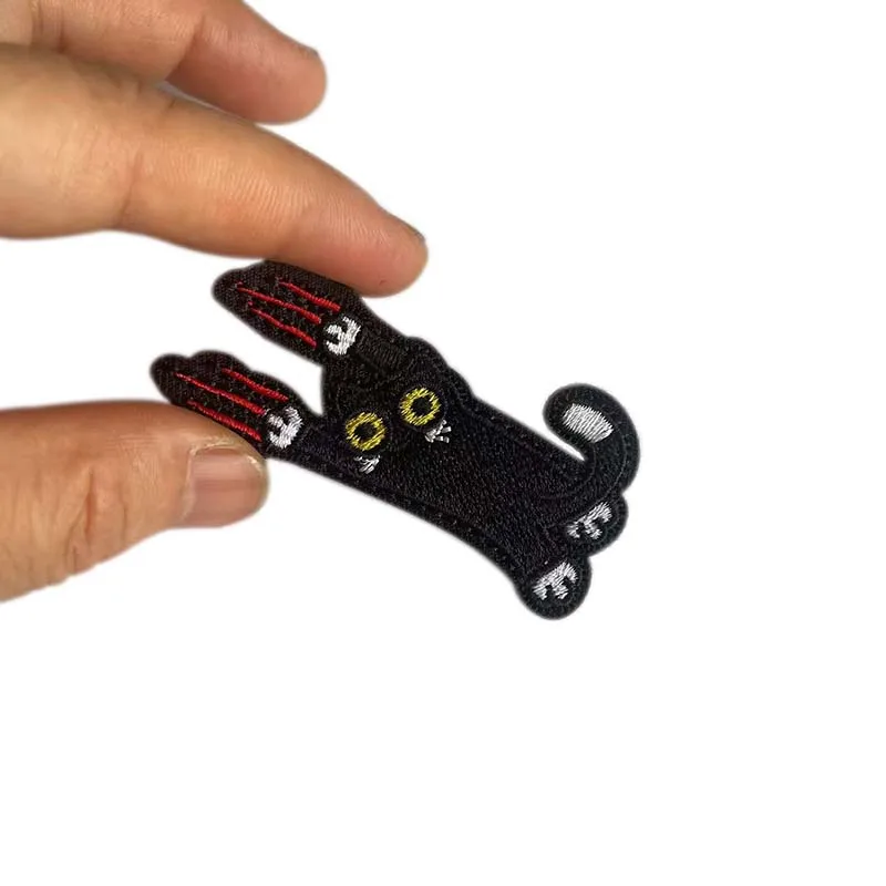 Parches bordados con apliques de tela de gatito trepador negro, pegatinas de moral con insignia táctica de gato lindo para brazalete, pecho, mochila - imagen 2