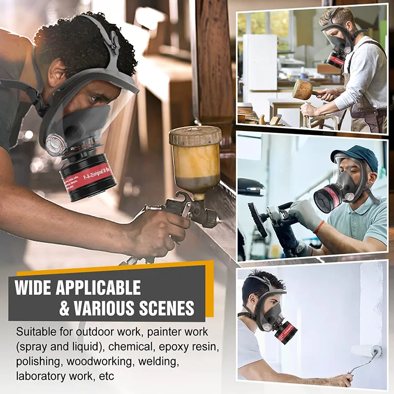 Máscara respiradora de gas de cara completa, máscaras de gas con filtro de carbón activado contra gases, polvo y vapor orgánico - imagen 5