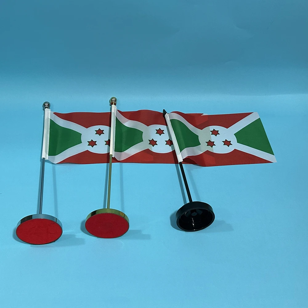 BANDERA DE CIELO Escritorio de oficina pequeña bandera de Burundi 14x21 cm poliéster BI Burundi bandera nacional país Banner escritorio adornos banderas - imagen 2