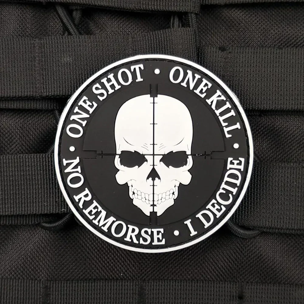 One Shot One Kill cráneo 3D PVC gancho y bucle parche táctico francotirador militar parches en ropa insignias de calavera - imagen 4