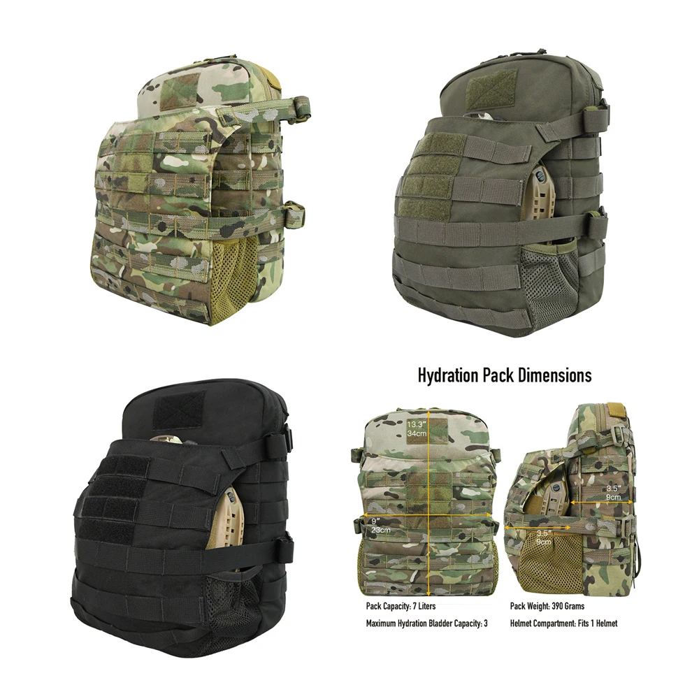 Mochila táctica de nailon 500D y bolsa para casco, paquete de hidratación, mochila para caza y senderismo, equipo para exteriores