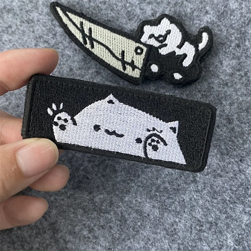 Parche bordado de gatito lindo, insignia de gato de dibujos animados, moral táctica, brazalete, gancho y lazo, mochila, ropa, pegatinas decorativas - imagen 3