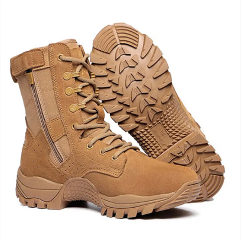 Nuevas botas de combate marrones con cremallera lateral resistente al desgaste entrenamiento verano ultraligero zapatos de senderismo al aire libre escalada táctica en el desierto - imagen 4