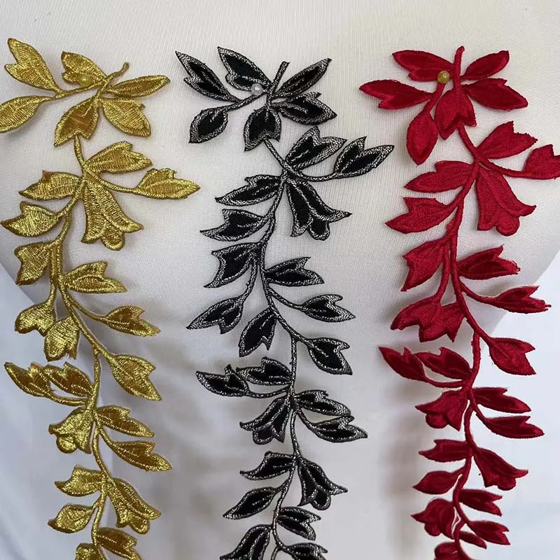 24*6,5 CM/parche de aplique de tela de hoja larga termocollant, pegatinas de hierro bordado Floral para vestido, Cheongsam, parches de cortina - imagen 3