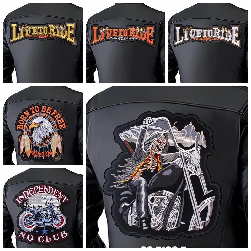 Parche Live To Ride para motociclista Punk, parches bordados con espalda grande para chaqueta, costura de cuero, parches para planchar DIY, decoración de ropa - imagen 2