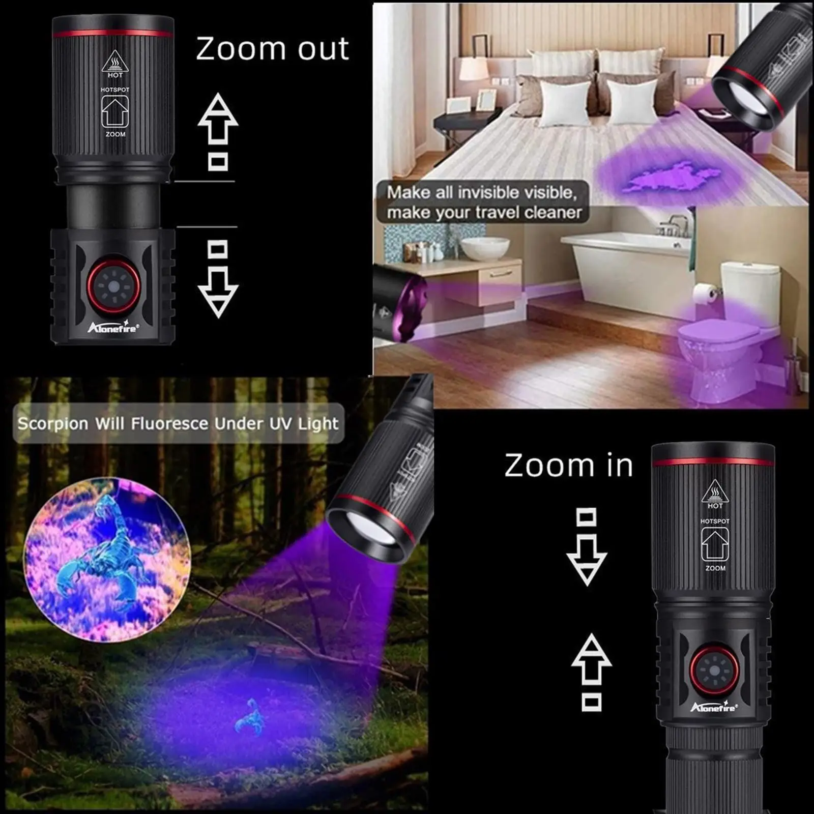 Zoom 20W LED linterna UV de alta potencia 365/395nm marcador de tinta Invisible gato perro orina tiña mineral dinero escorpión luz fluorescente - imagen 4