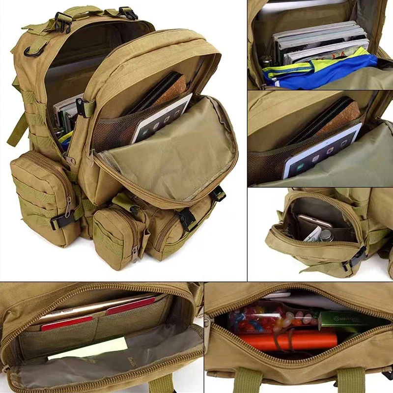 Mochila de caza de 55L 4 en 1, paquete deportivo Molle para exteriores para hombre, mochila de lona de camuflaje para senderismo al aire libre, paquete de ataque impermeable Mochira - imagen 2
