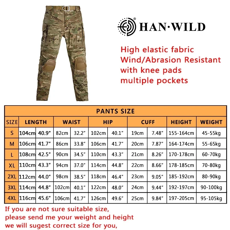 HAN WILD versión mejorada G3 pantalones de combate + almohadillas pantalones de senderismo Camo Safari Airsoft pantalones tácticos ropa de caza - imagen 2