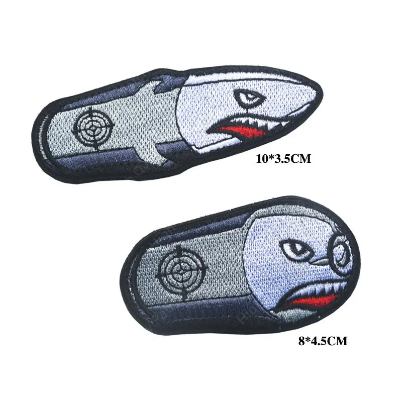 Parche de tela bordado volador, parche mágico de tiburón, brazalete, mochila al aire libre, parches militares bordados de balas Angry DIY - imagen 3