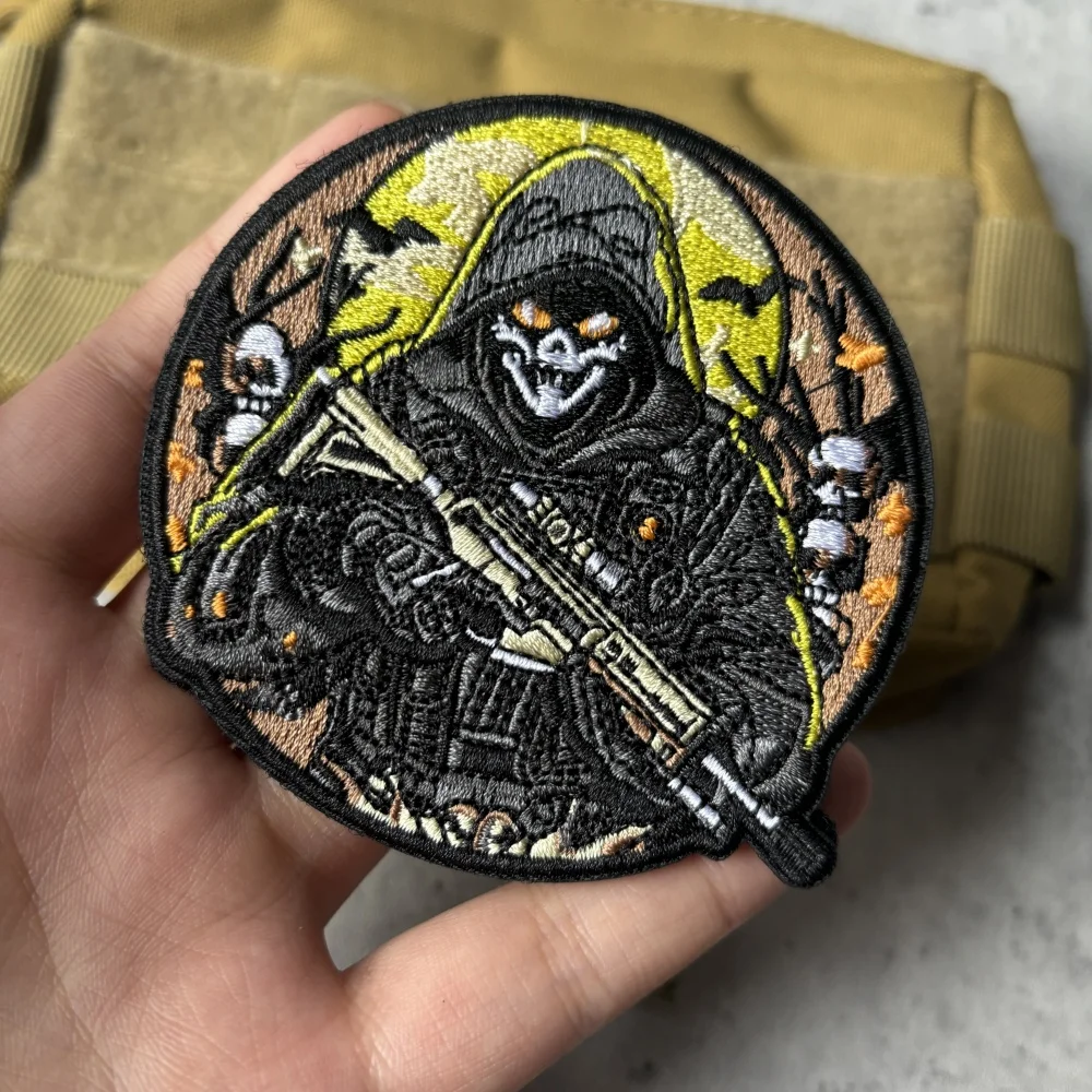 Parche de insignia de moral de Reaper, brazalete bordado con calavera militar táctica, parche de gancho y bucle, pegatinas para mochila