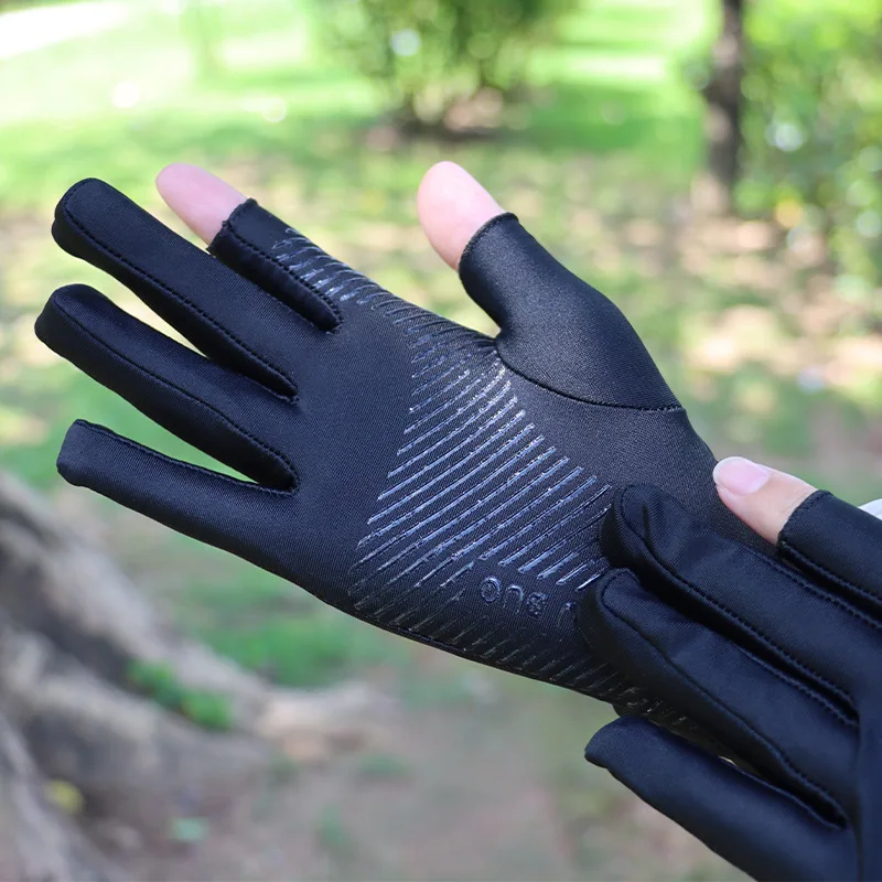 Guantes de pesca con dedos faltantes, medio dedo, seda de hielo, antideslizantes, transpirables, a prueba de sol, fitness, ciclismo, e - imagen 3