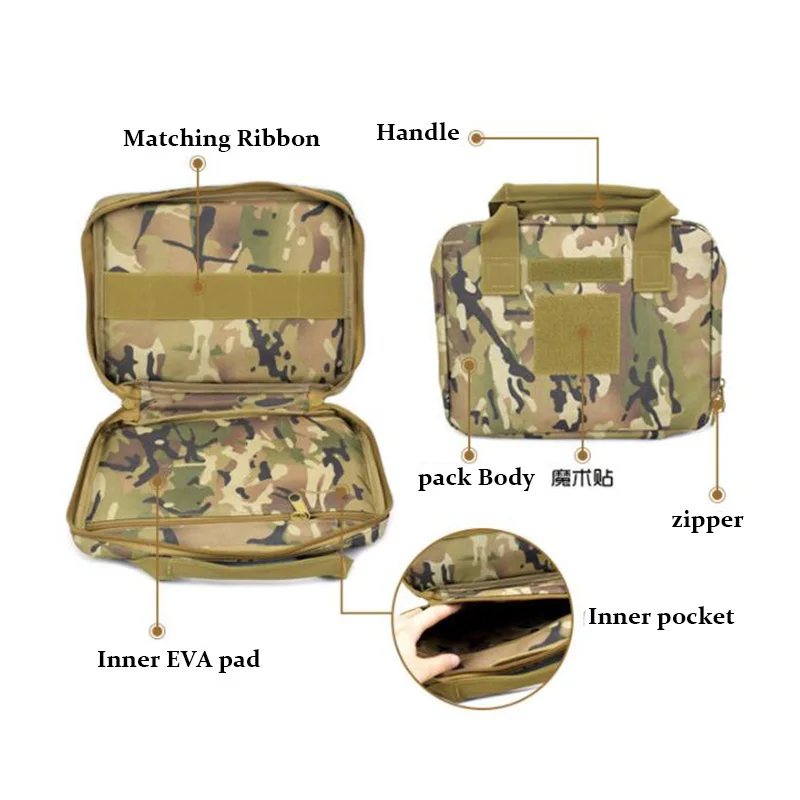 Estuche de transporte para pistola de mano, bolsa con correa para revista, funda para pistola de caza Airsoft, bolsa portadora de pistola portátil de 12 pulgadas - imagen 5