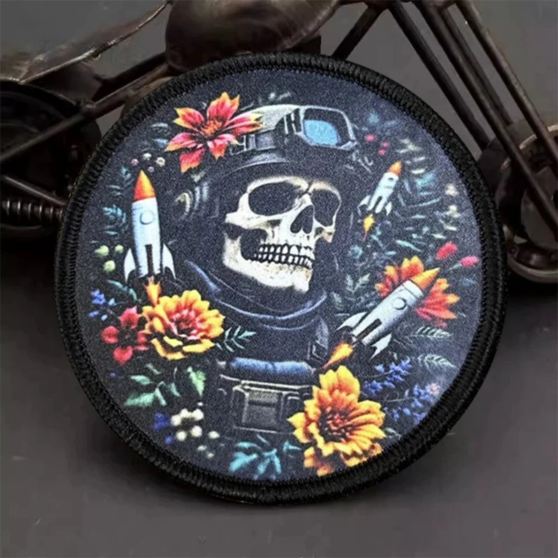 Parche táctico de calavera Floral, parches de gancho y bucle, brazalete, insignia de moral militar, mochila Chevron, pegatinas para chaleco
