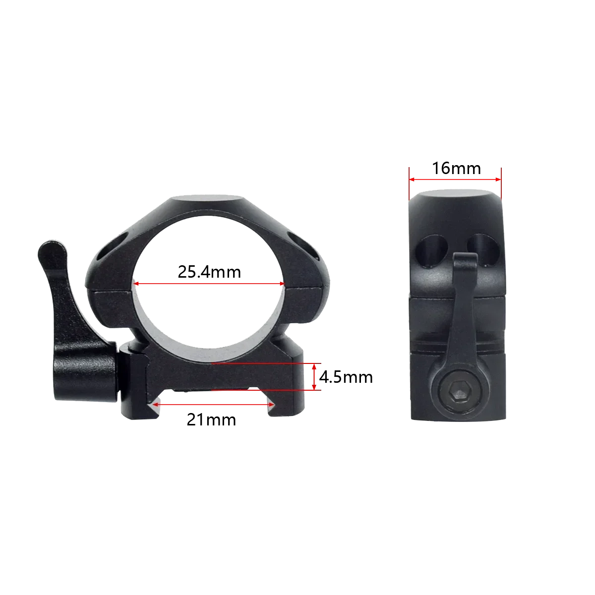 Liberación rápida perfil bajo medio alto 2 unids/pack anillos de alcance de acero para riel Picatinny de 20mm 25,4mm 30mm accesorios para Rifle de caza - imagen 4