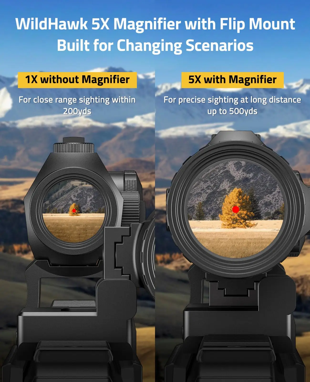 Rifle WildHawk 5X Lupa de punto rojo con montaje abatible a lado 21 mm Picatinny Red Green Dot Scope Optical Reflex Sight - imagen 2