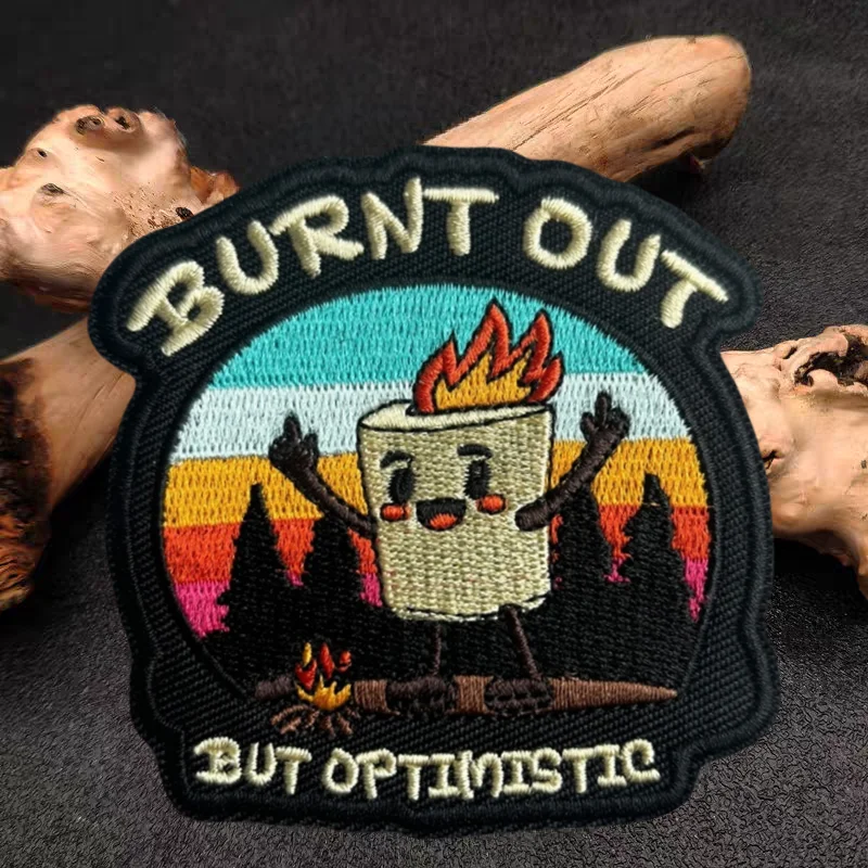 Parche bordado 3D quemado pero optimista, chaleco táctico, insignia de moral con gancho y bucle, pegatinas para mochila, parches para brazalete para ropa - imagen 2