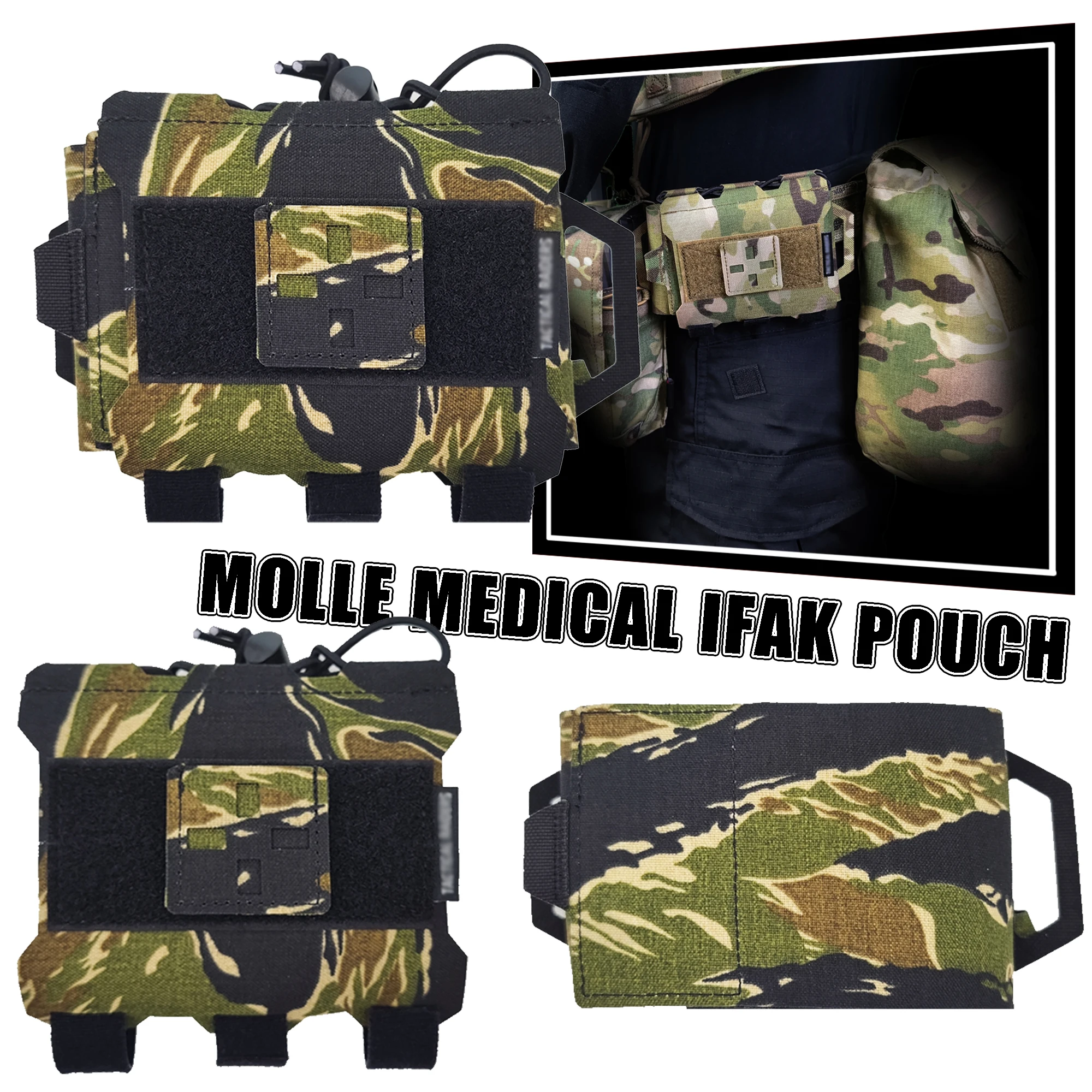Sistema de dos piezas Molle médico IFAK bolsa botiquín de primeros auxilios paquete con soporte de torniquete rollo médico y bolsa de soporte de suministro portador
