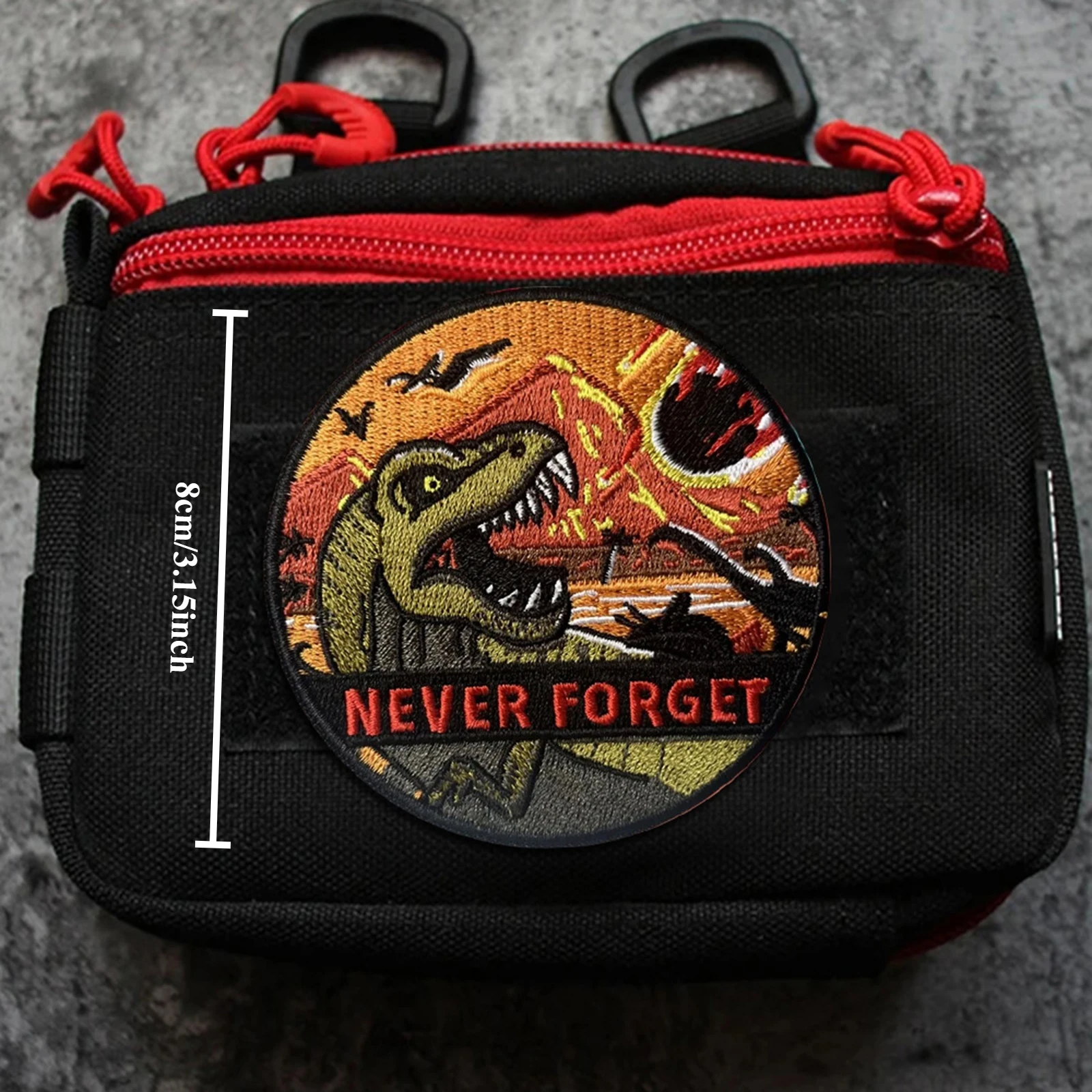 Parche táctico de dinosaurio nunca olvides, parche bordado con gancho y bucle, brazalete, insignia de moral del ejército militar, pegatinas para mochila - imagen 3