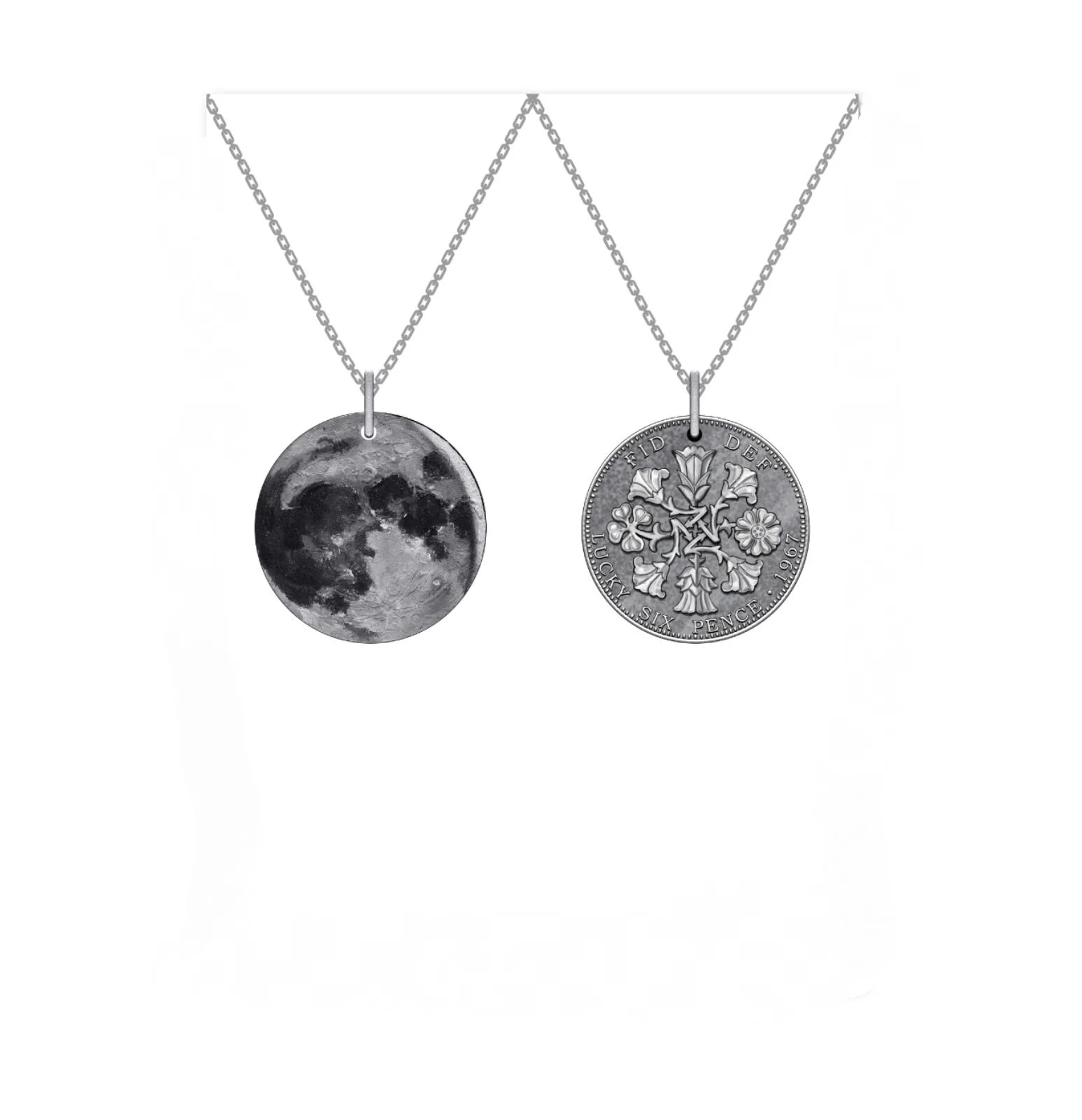 Collar de Luna y Sixpence para hombre, colgante de plata S999 pura, monedas antiguas - imagen 4