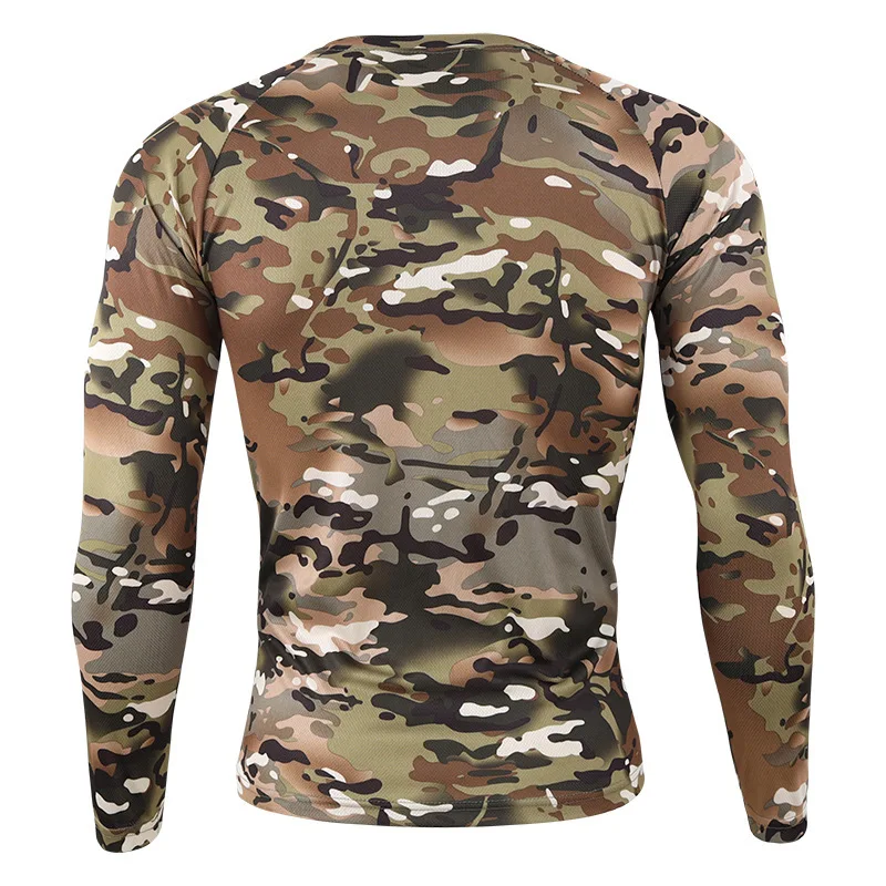 Camisetas de camuflaje de manga larga para hombre, camisa táctica de combate de camuflaje militar de secado rápido, camisas de senderismo y caza al aire libre