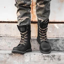 KOWM Botas tácticas impermeables para caza en piel de vaca